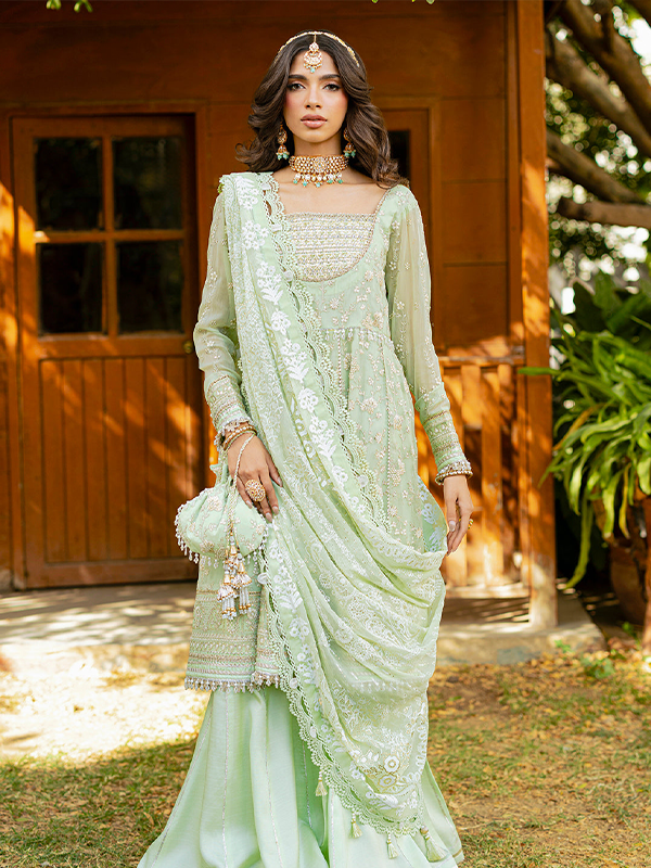 Zellbury Bamber Chiffon 3PC Embroidered Suit with Mukesh Dupatta - SS Collection