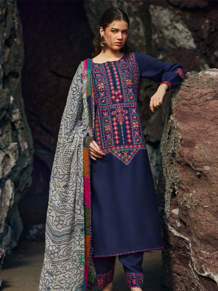 Charizma Sunshine Royal Blue 3PC Embroidered Unstitched Lawn Suit
