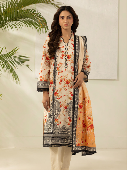 Zellbury Off-White 3Pcs Unstitched Printed Lawn Suit