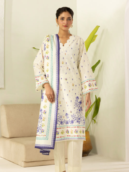 Zellbury Off White Blue Floral Unstitched 3 Piece Lawn Suit