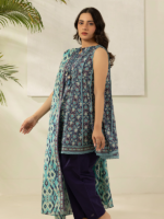 Zellbury Teal Printed 3 Piece Unstitched Lawn Suit - Image 2