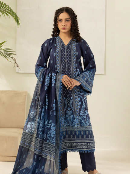 Zellbury Navy Blue 3 Piece Unstitched Printed Lawn Suit - SS Collection