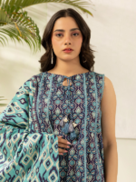 Zellbury Teal Printed 3 Piece Unstitched Lawn Suit - Image 3