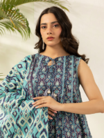 Zellbury Teal Printed 3 Piece Unstitched Lawn Suit - Image 4