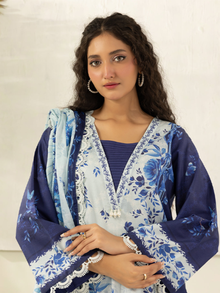 ZELLBURY 3-Pcs Unstitched Lawn Blue