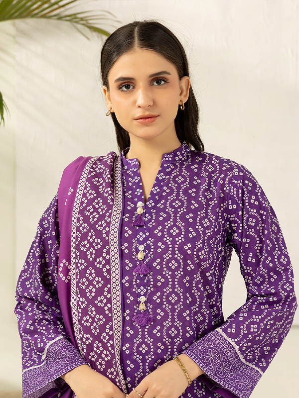 ZELLBURY 3-Pcs Unstitched Textured Lawn Purple