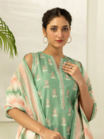 Zellbury 3-Piece Sage Green Unstitched Textured Lawn Suit - Image 2