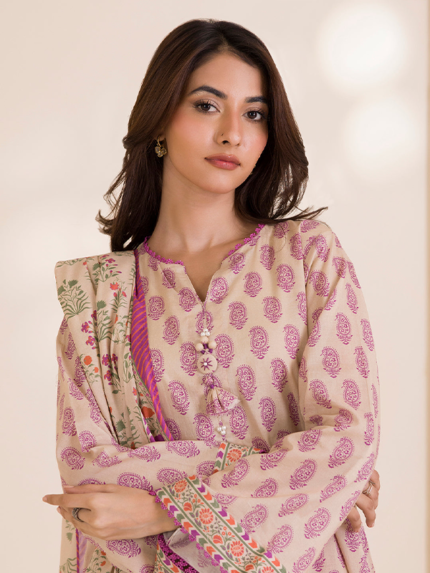 ZELLBURY 3-Pcs Unstitched Cotton Beige