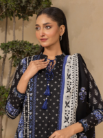 Zellbury 3-Piece Black Digital Printed Unstitched Slub  Lawn Suit - Image 2
