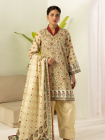 ZELLBURY 3-Pcs Unstitched Printed Textured Lawn Beige