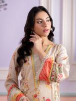 Zellbury 3-Piece Beige Digital Printed Unstitched Lawn Suit Lawn Dupatta - Image 2