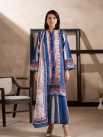 Gj Fabrics 3-Pcs Unstitched Digital Printed Lawn Blue