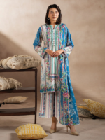 Gj Fabrics 3-Pcs Unstitched Digital Printed Lawn Light Blue
