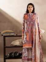 Gj Fabrics 3-Pcs Unstitched Digital Printed Lawn Offwhite & Orange