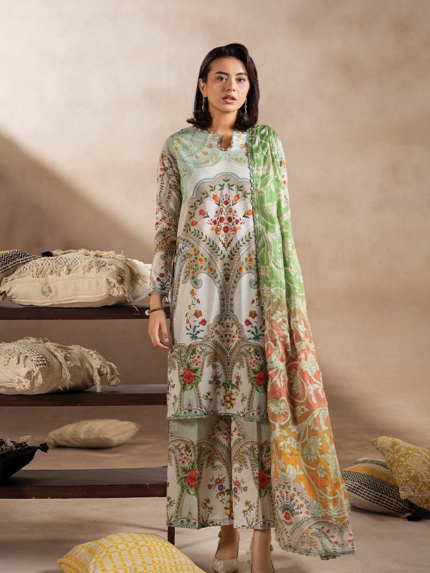 Gj Fabrics 3-Pcs Unstitched Digital Printed Lawn Green