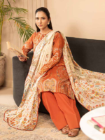 BINAAAS Orange 3-Piece Unstitched Digital Printed Lawn Suit - Image 2