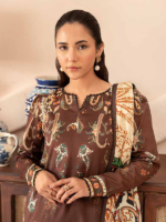 BINAAAS Dark Brown 3-Piece Unstitched Digital Printed Lawn Suit - Image 2