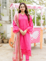 ZELLBURY CHIKANKARI 3-PCS Unstitched Cotton Pink