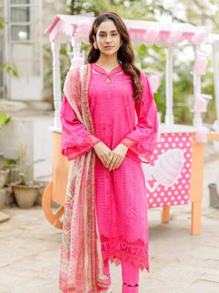 ZELLBURY CHIKANKARI 3-PCS Unstitched Cotton Pink