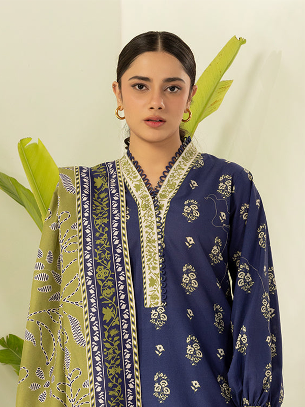 ZELLBURY 3-Pcs Unstitched Lawn Blue