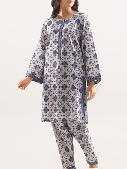 Saya Unstitched Premium Printed Lawn Co-Ord Set Ivory