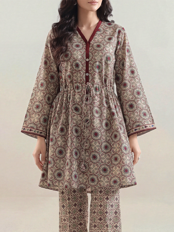 01 Saya Unstitched Premium Printed Lawn Co-Ord Set Cream