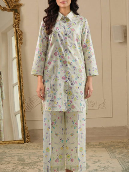 Saya Unstitched Premium Printed Lawn Co-Ord Set Ivory