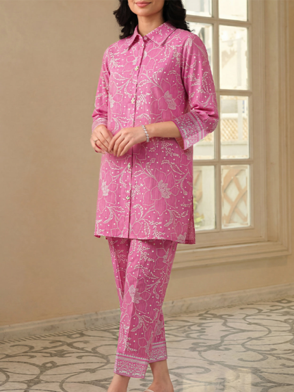 Saya Unstitched Premium Printed Lawn Co-Ord Set Pink