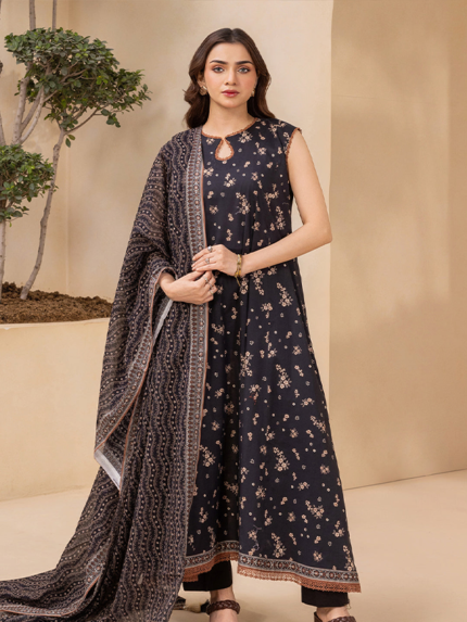 ZELLBURY 3-Pcs Unstitched Lawn Black