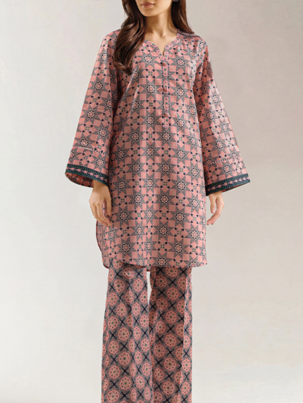Saya Unstitched Premium Printed Lawn Co-Ord Set Peach