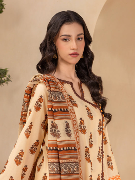 ZELLBURY 3-Pcs Unstitched Lawn Beige