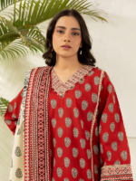 Zellbury 3-Piece Red Unstitched Digital Printed Slub Lawn Suit - Image 2