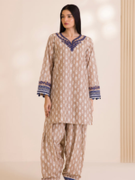 ZELLBURY 2-PC Beige Embroidered Unstitched Cotton