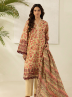 ZELLBURY 3-PcsUnstitched Printed Textured Lawn Beige