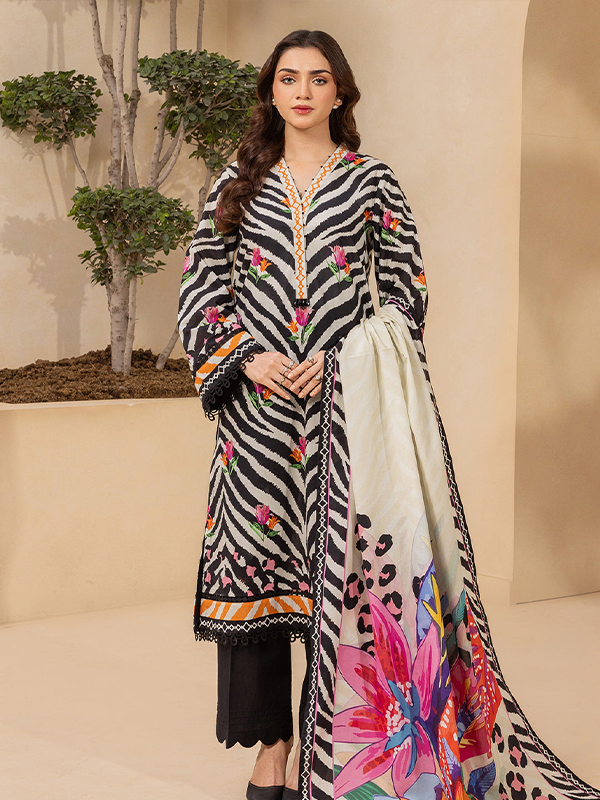 ZELLBURY 3-Pcs Unstitched Printed Textured Lawn Black