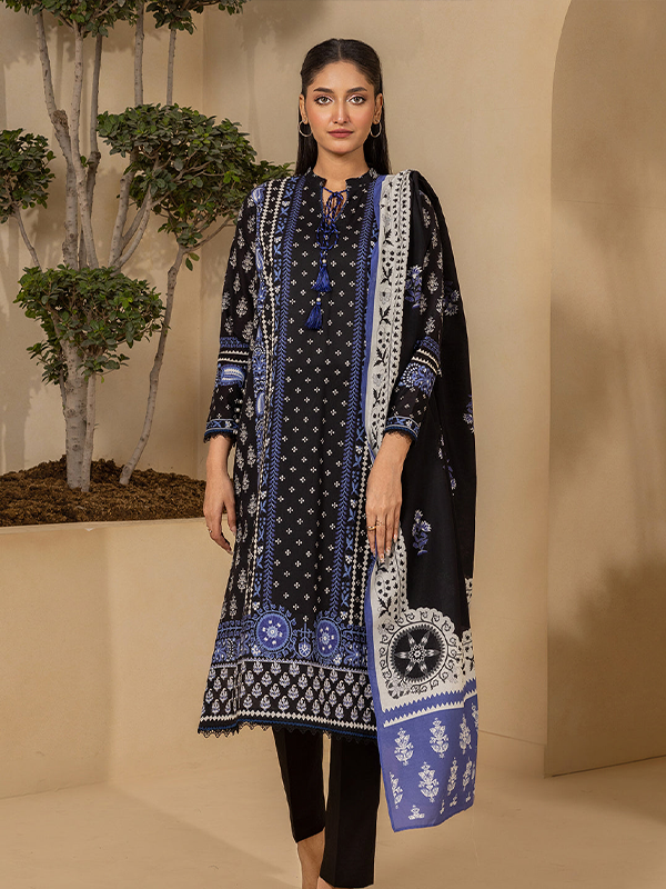 ZELLBURY 3-Pcs Unstitched Printed Slub Lawn Black