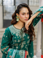 Zellbury Chikankari Green 3-Piece Unstitched Embroidered Cotton Suit - Image 3