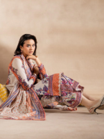GJ FABRICS(RUSHMA) Off White & Orange Unstitched 3-Piece Printed Lawn Suit - Image 2