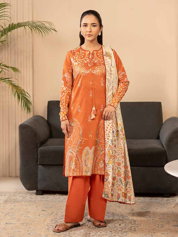 RIVAH 3-Piece Unstitched Digital Printed Lawn Orange