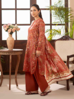 BINAAAS Rust 3-Piece Unstitched Digital Printed Lawn Suit - Image 3