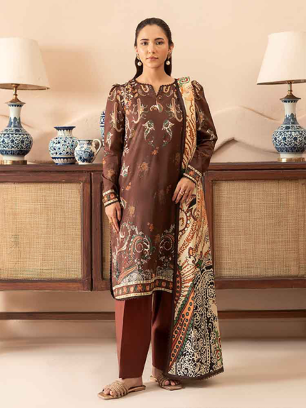 RIVAH 3-Piece Unstitched Digital Printed Lawn Dark Brown