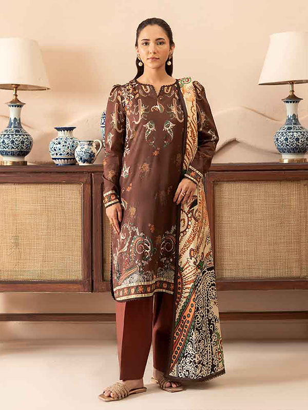 RIVAH 3-Piece Unstitched Digital Printed Lawn Dark Brown