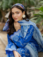 Zellbury Chikankari Blue 3-Piece Unstitched Embroidered Cotton Suit - Image 2