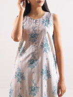 Saya 2-Piece Unstitched Premium Printed Self Stripe Lawn Suit Cream - Image 2