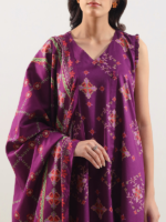 Saya Printed Pashmina Magenta 3-Piece Unstitched Suit - Image 2
