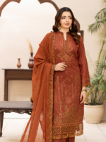 Sahara by Rujhan Rust Embroidered 3Piece Luxury Festive Outfit - Image 2