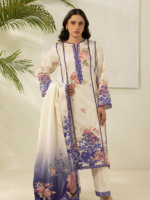 Zellbury 3-Piece Off White Digital Printed Unstitched Slub Lawn Suit - Image 3