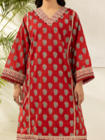 Zellbury 3-Piece Red Unstitched Digital Printed Slub Lawn Suit - Image 3