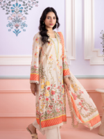 Zellbury 3-Piece Beige Digital Printed Unstitched Lawn Suit Lawn Dupatta - Image 3
