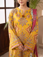 BINAAAS Mustard 3-Piece Unstitched Digital Printed Lawn Suit - Image 3